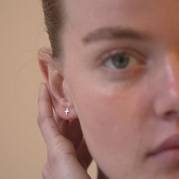 ENAMEL Copenhagen Studs, Protective Cross Earrings 925S